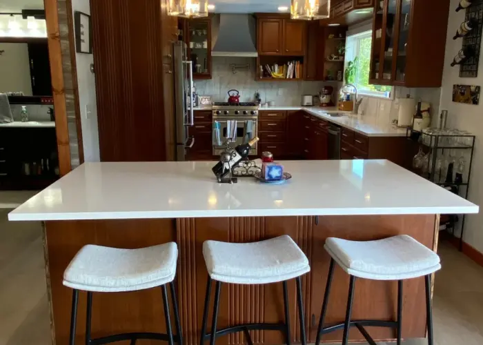 Full kitchen view from back side of island.