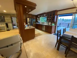 Kitchen layout before project demolition start (saving custom cabinets for future use).